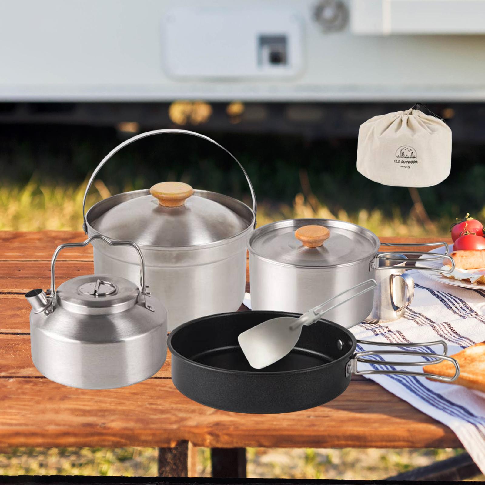 Camping Cooking Set Non Stick - Campingkookgerei Kookuitrusting Draagbare koekenpan met anti-aanbaklaag,