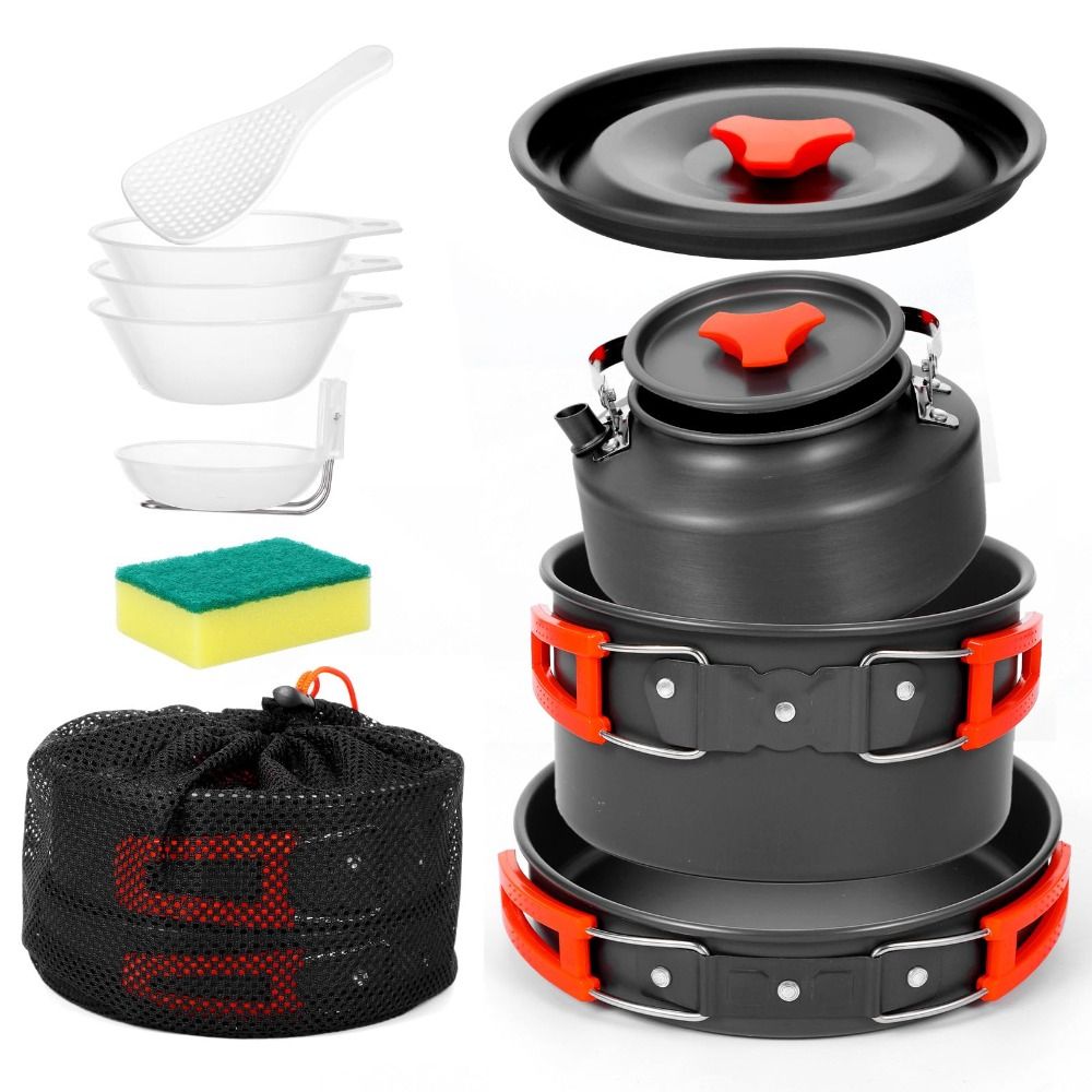 Camping Cooking Set Non Stick - Aluminium Camping Kookgerei Kit Anti-aanbaklaag Draagbare