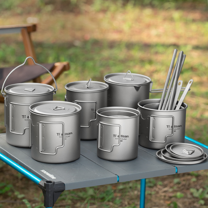 Camping Cooking Tool Set - Tiartisan Outdoor Titanium Lichtgewicht Draagbare Thee