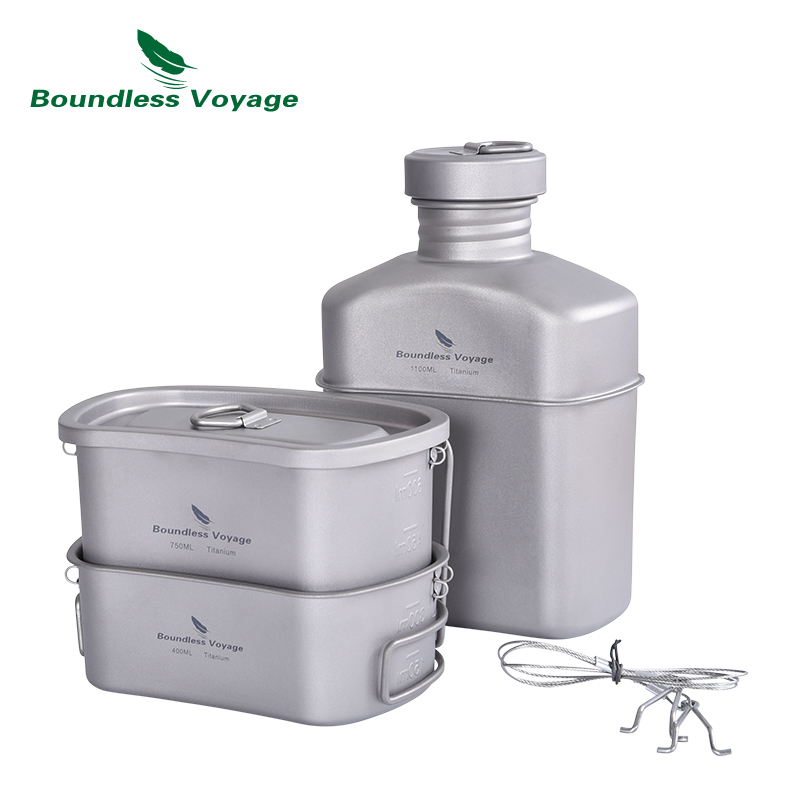 Camping Cooking Mess Kit - Grenzeloze Voyage Titanium Kantine Kookset Outdoor
