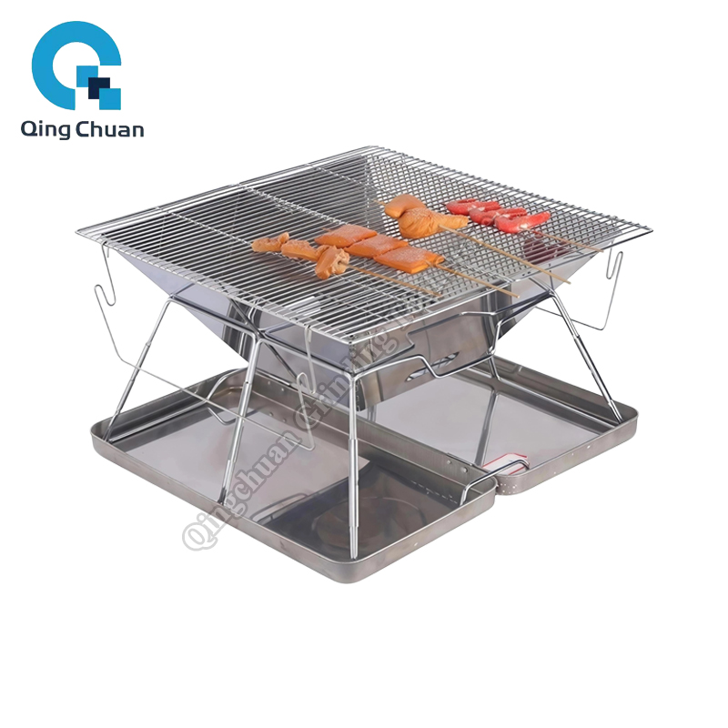 Camping With Cooking - Campinggrill Houtskoolfornuis Opvouwbare roestvrijstalen vuurplaatsgrill Backpacken