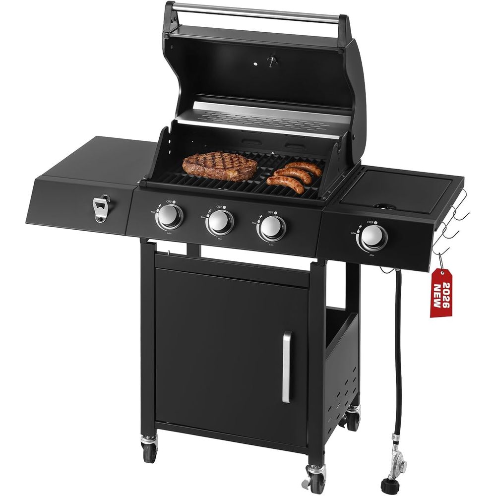 Camping Cooking Top - 3-pits propaangasgrill met zijbrander | Bovenklep,