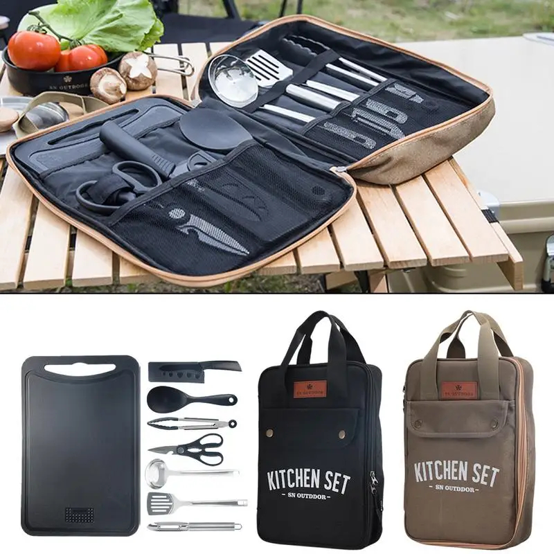 Camping Cooking Pots And Pans - 8-delige campingkeukenset, draagbare outdoor reisgerei, roestvrijstalen