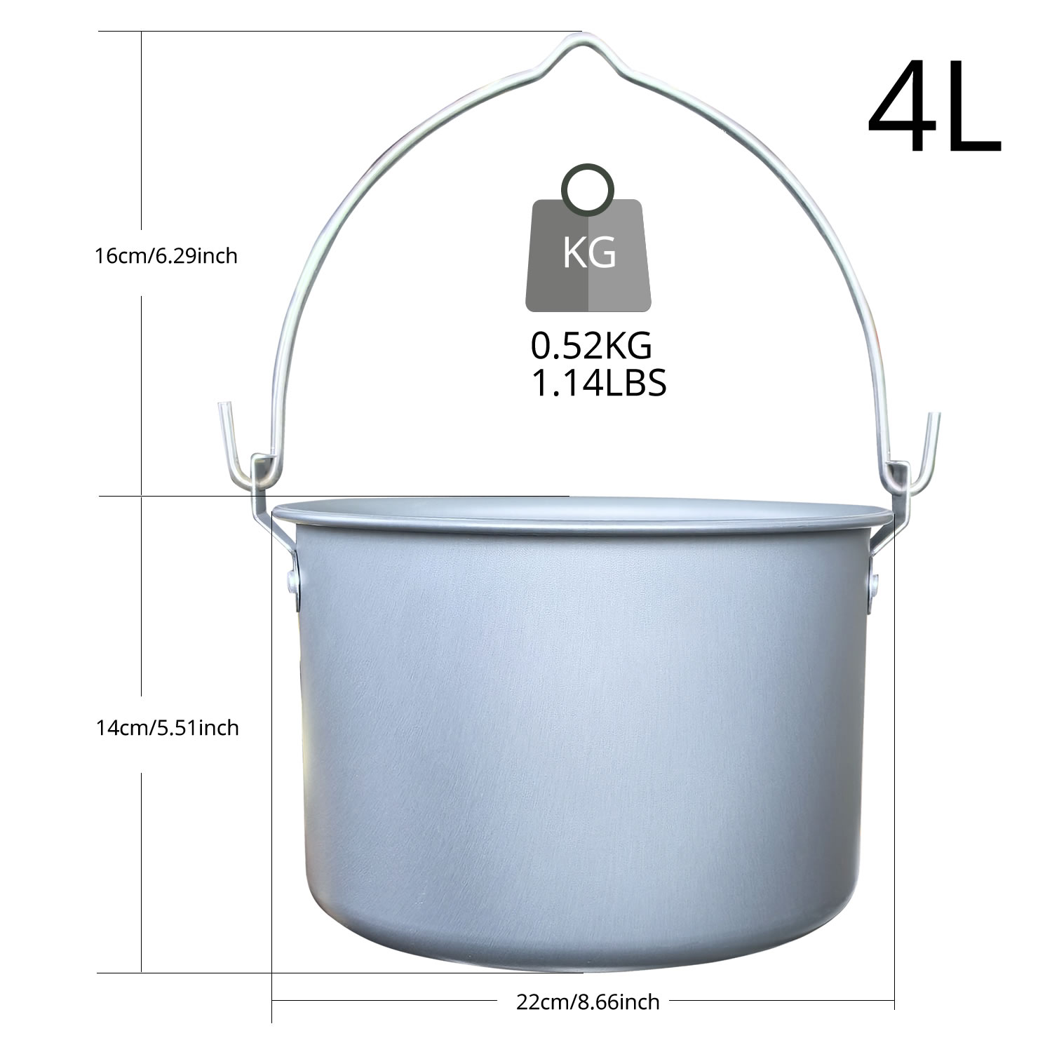 Camping Hanging Cooking Pot - 4L Outdoor Hangpot Camping Picknick Grote