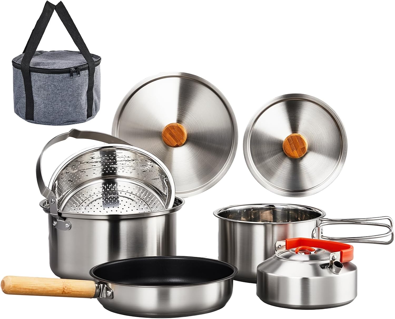 Camping Cooking Set Non Stick - 6-delige kookgereiset, 304 roestvrij staal, lichtgewicht,