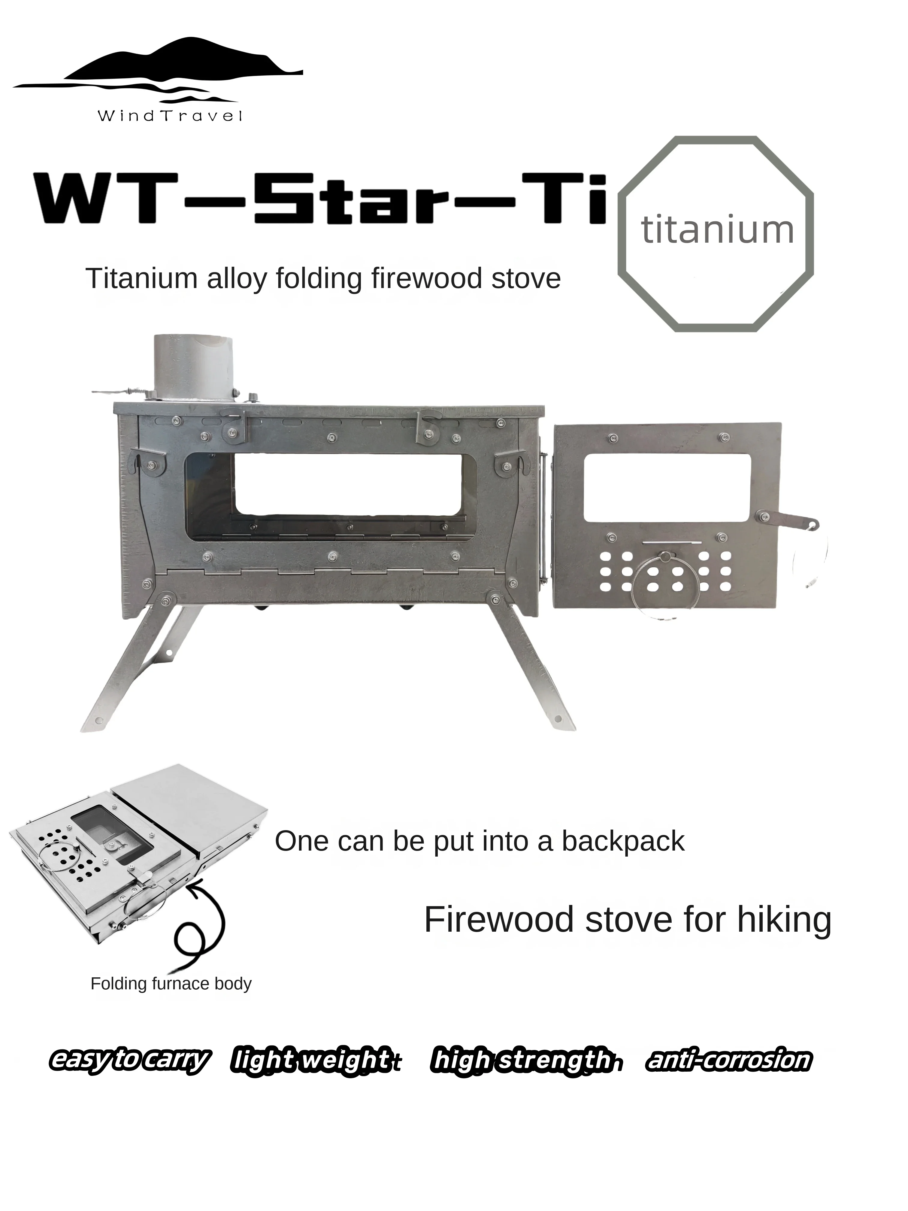 Camping Cooking Lightweight - WT Star Ti Titaniumlegering Opvouwbare brandhoutkachel