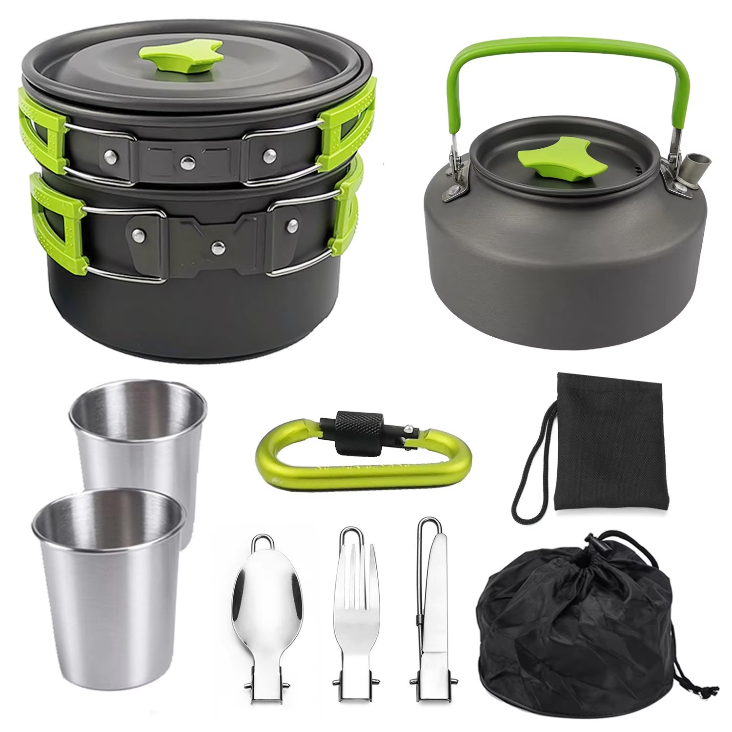 Camping Cooking Set Non Stick - Campingkookset Campingkookgerei Reisservies Outdoor Picknickset Theepot