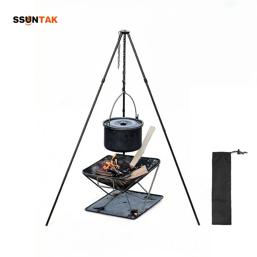 Camping Hanging Cooking Pot - SSUNTAK Draagbare Afneembare Camping BBQ Driepoot