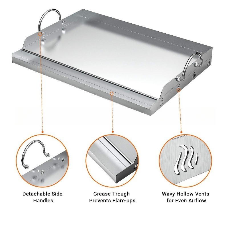 Camping Cooking Flat Top - Roestvrijstalen bakplaat BBQ-gereedschap voor campinggrills Achterkleppen