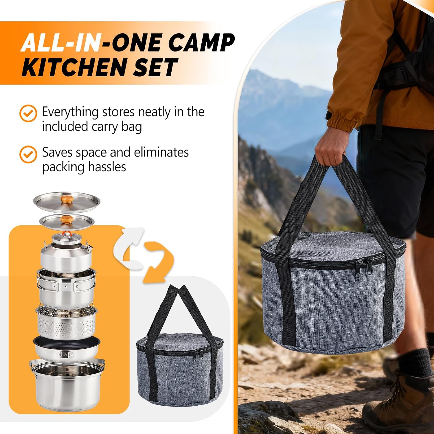 6-delige kookgereiset, 304 roe - Camping Cooking Set Non Stick recensie en prijs