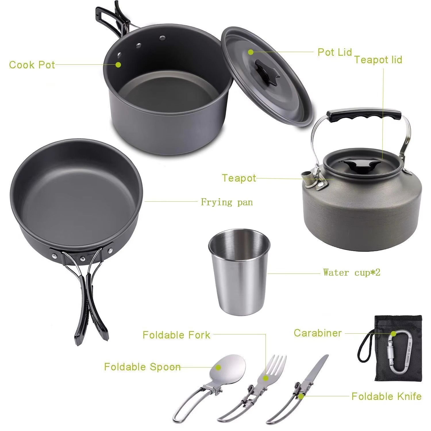 Campingkookset Campingkookgere - Camping Cooking Set Non Stick recensie en prijs
